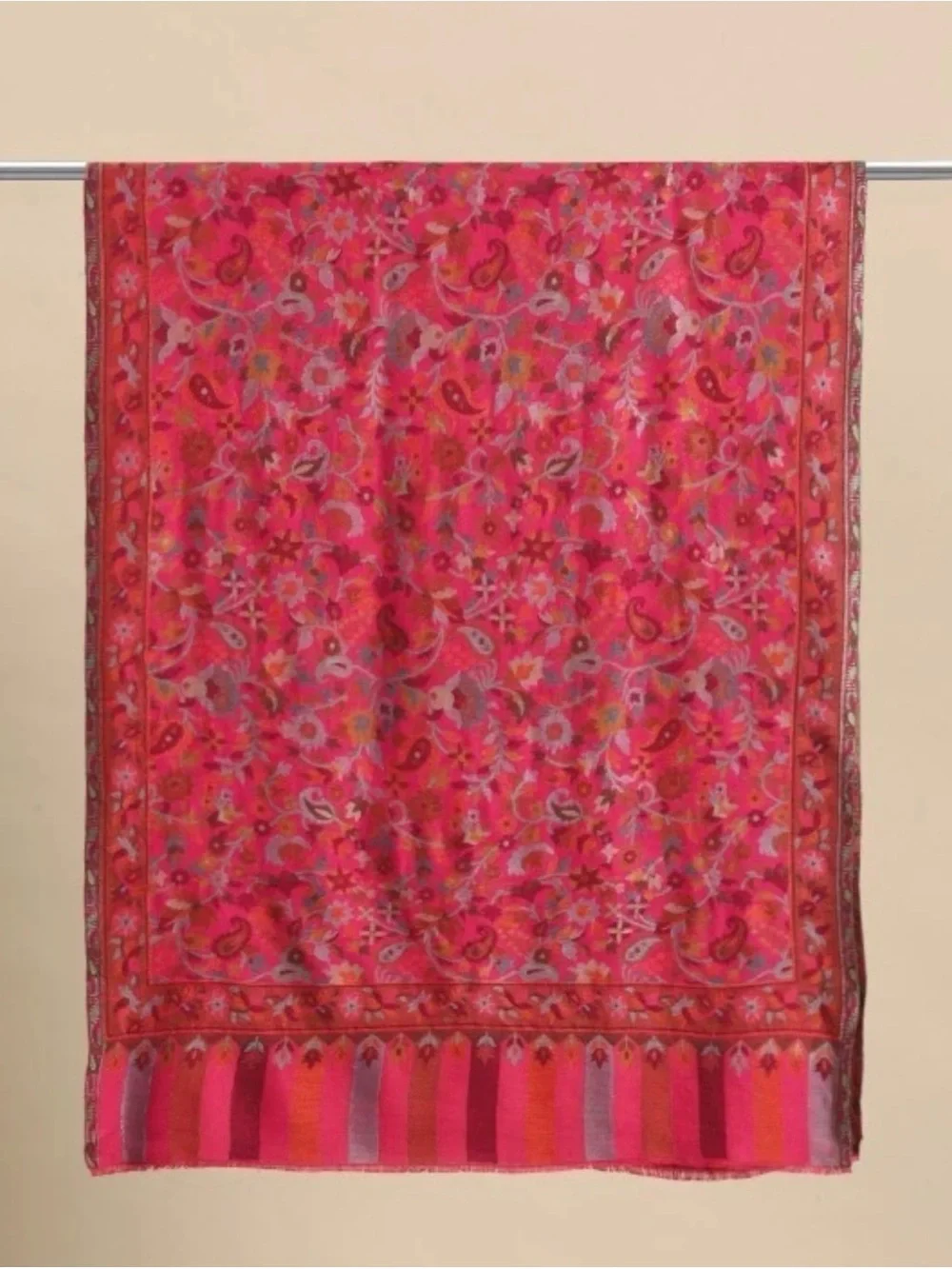 Women’s floral paisley Indian scarf handmade wool silk large shawl